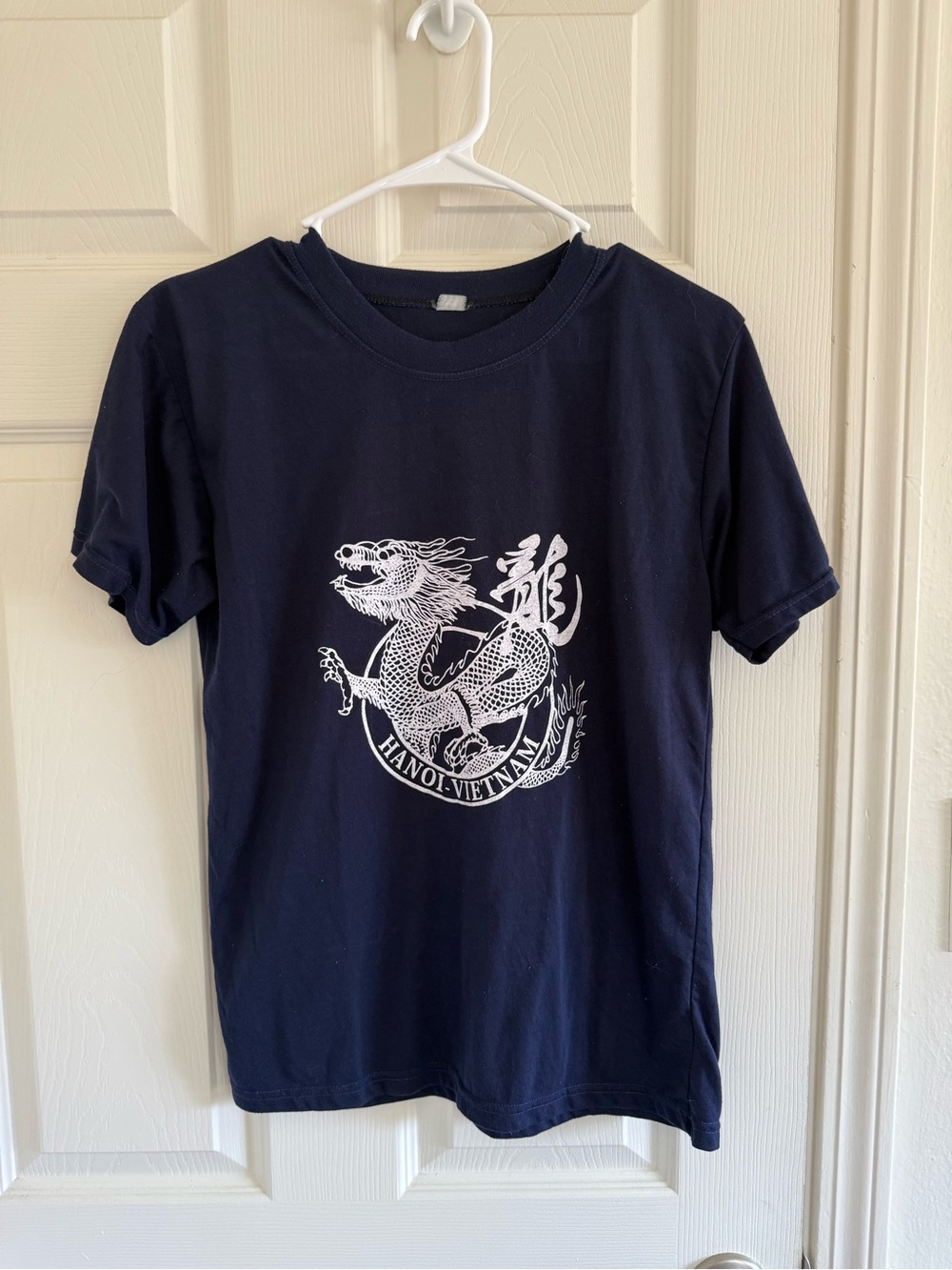 Navy Tee w/ White Dragon Hanoi, Vietnam Graphic